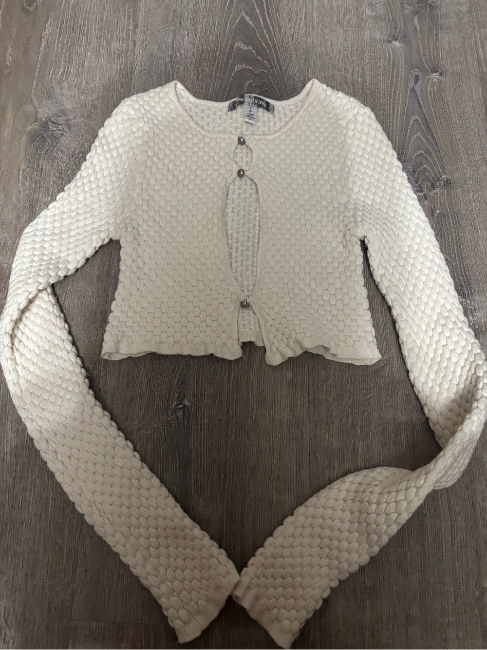 Urban Outfitters White Textured Cropped Cardigan